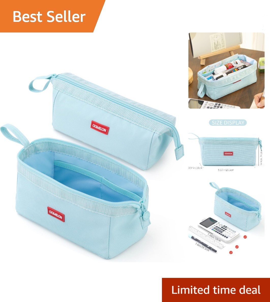 Large Capacity Blue Pencil Pouch for Stylish Organization - Ideal for School
