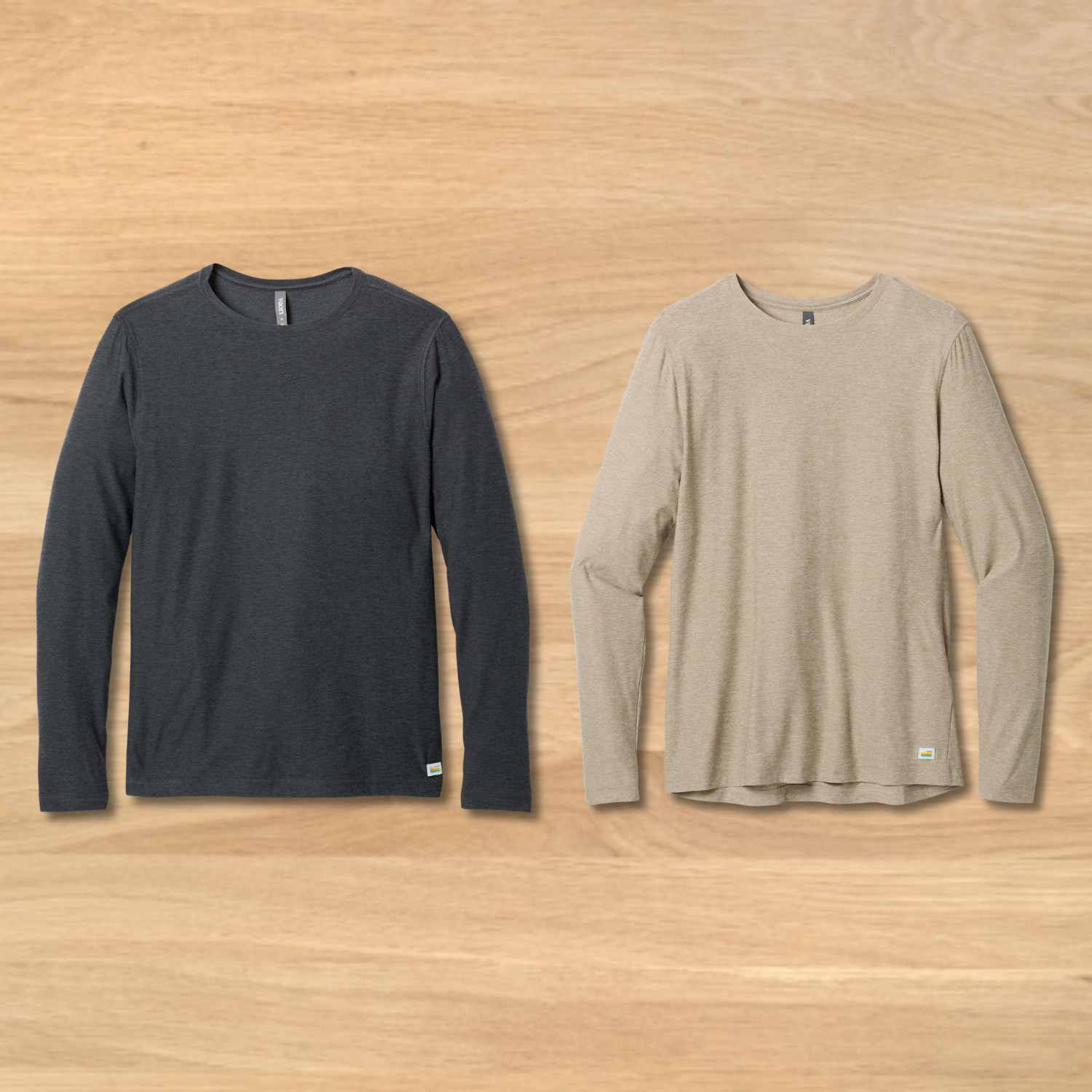 NWT Vuori Men's Long Sleeve Strato Tech Tee - Charcoal Heather & Acorn Heather NWT Vuori Men's Long Sleeve Strato Tech Tee - Charcoal Heather & Acorn Heather