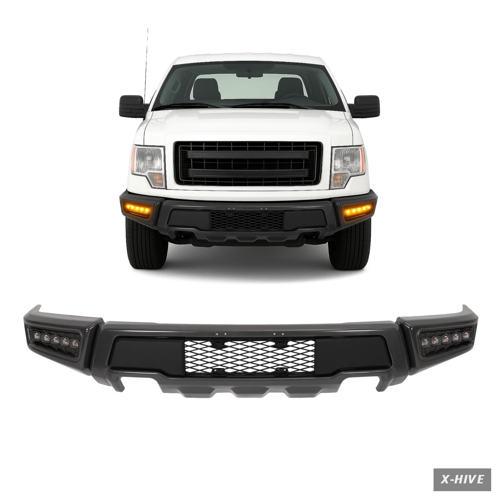 Bumpers Steel+Plastic 1 KUAFU Front Bumper W/LED Fog Lights Assembly Compatible