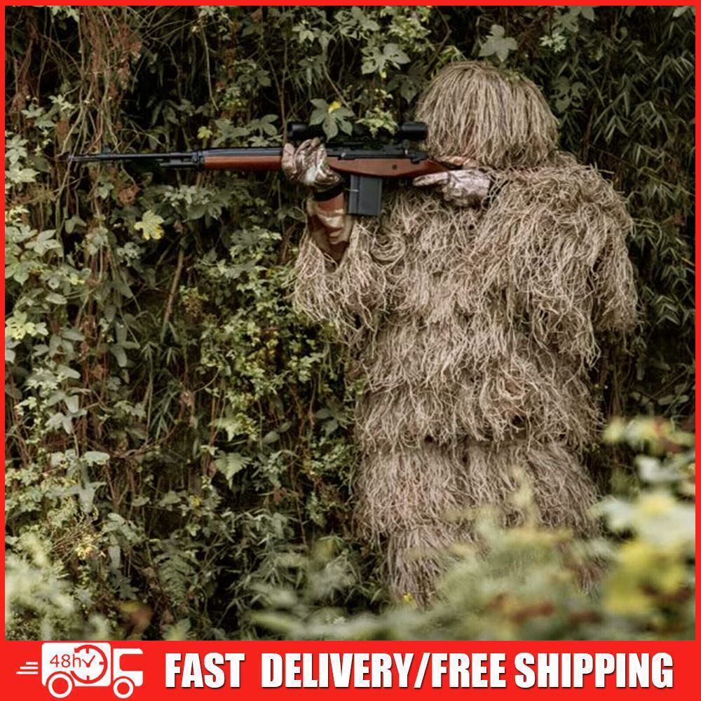 3D Withered Grass Ghillie Suit 4 PCS Military Tactical Camouflage Hunting Suit