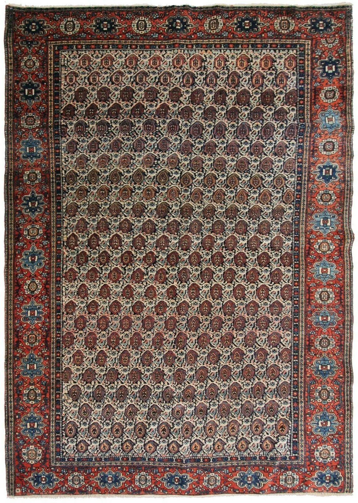 4x6 Rare Antique Fine Geometric Handmade Rug Navy Blue 130cm x 188cm c.1880
