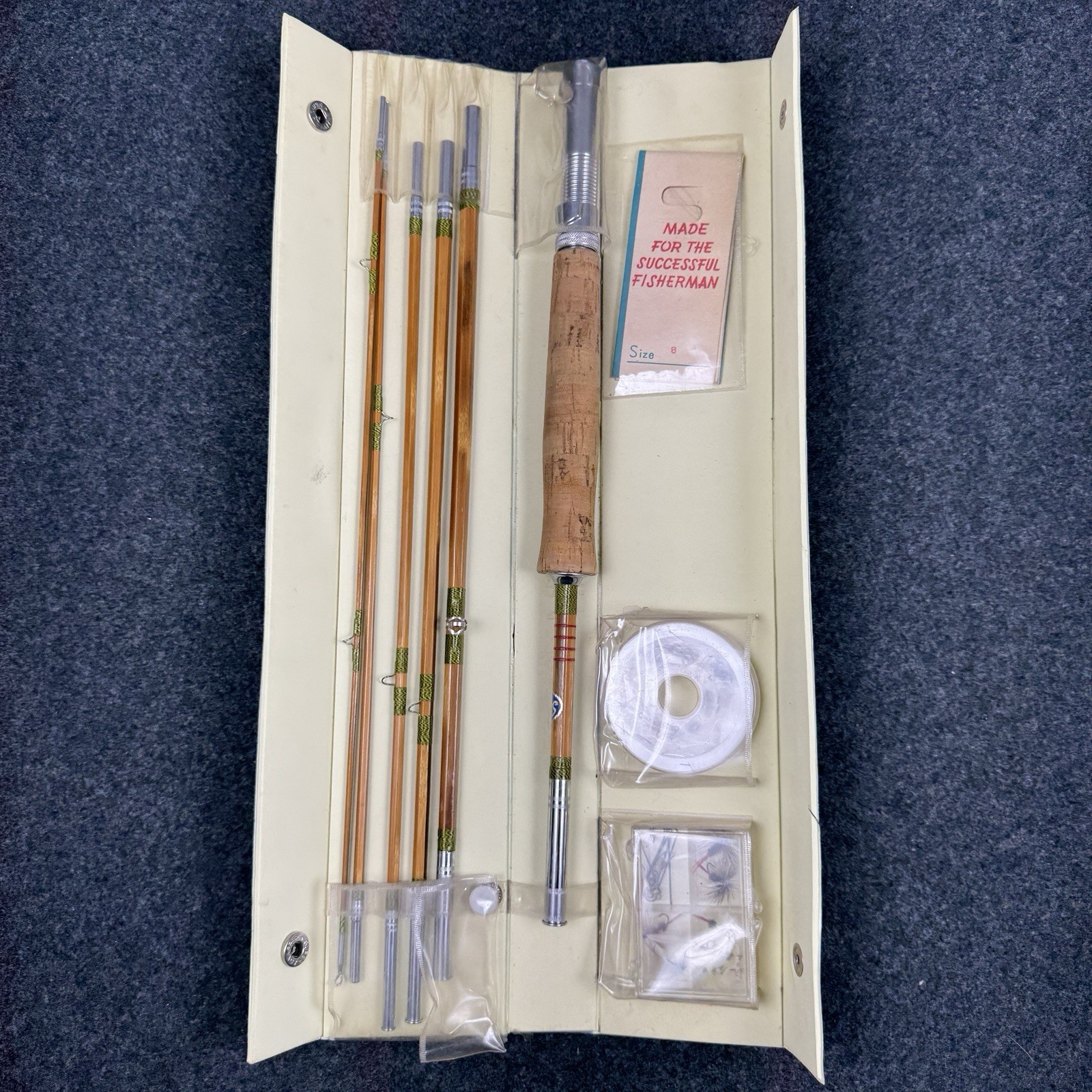 Vintage Star Lite JAPAN Split Bamboo 6 Section Fly Rod & Case 8’ W/ Flies