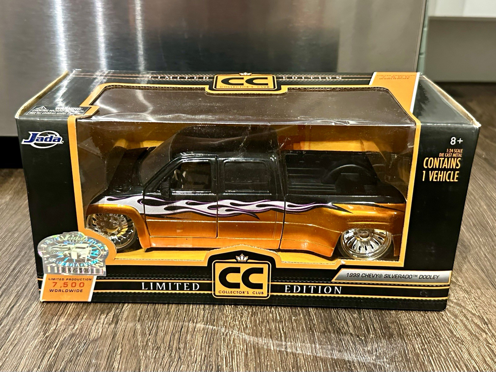 ⁠Jada Collectors Club 1/24 1999 Chevy Silverado Dooley Black Copper Flames #3300