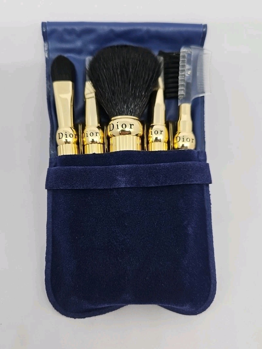 CHRISTIAN DIOR MAKE-UP BRUSH SET GOLD TONE METAL TRAVEL SMALL VINTAGE AUTHENTIC CHRISTIAN DIOR MAKE-UP BRUSH SET GOLD TONE METAL TRAVEL SMALL VINTAGE AUTHENTIC