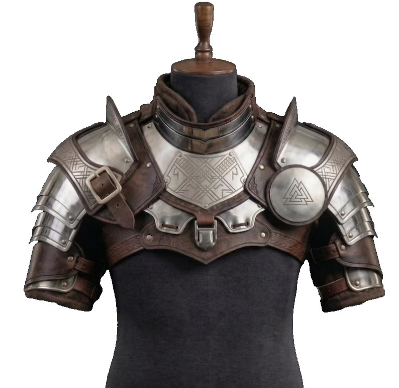 Viking Warrior Armor Set | Leather & Steel Gorget with Pauldrons | Nordic LARP G