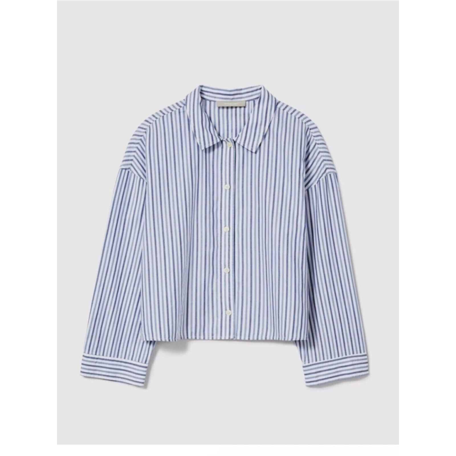 NWT Everlane XS Boxy Blue Striped Cropped Button Down Pajama Top Poplin Cotton