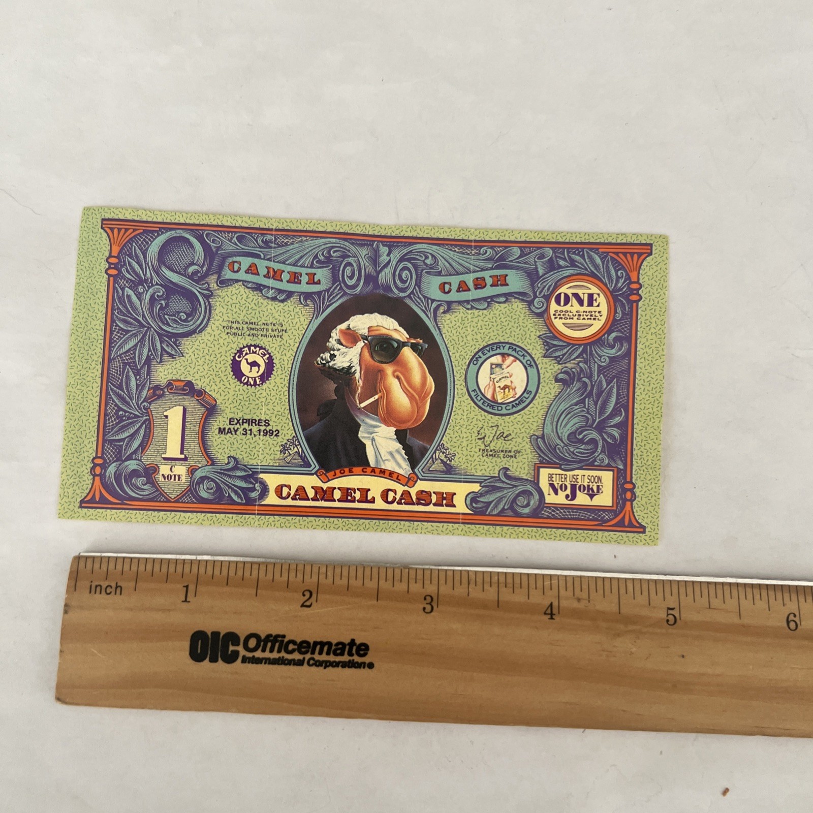 1992 Camel Cash $ 1 C-Note Joe Cool Cigarette Vintage Scrip  Dollar