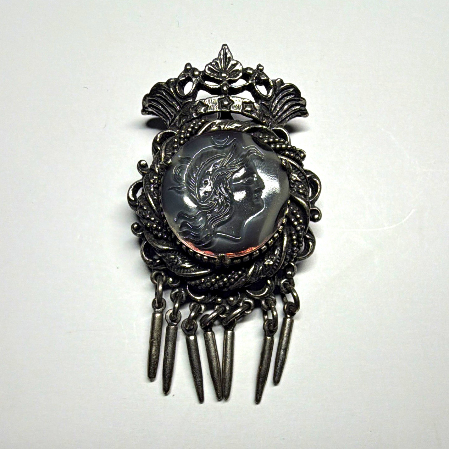 Vintage Signed Florenza Slag Glass Intaglio Brooch Vintage Signed Florenza Slag Glass Intaglio Brooch