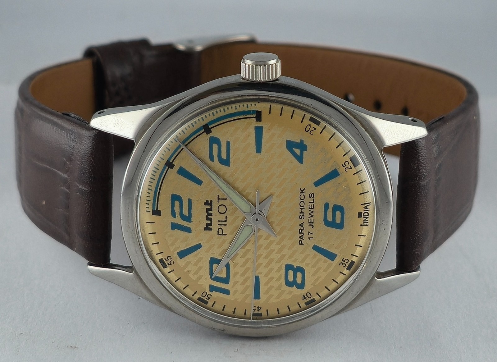 Vintage HMT Pilot Hand Winding Yellow Dial Men Wristwatch | 17 Jewels