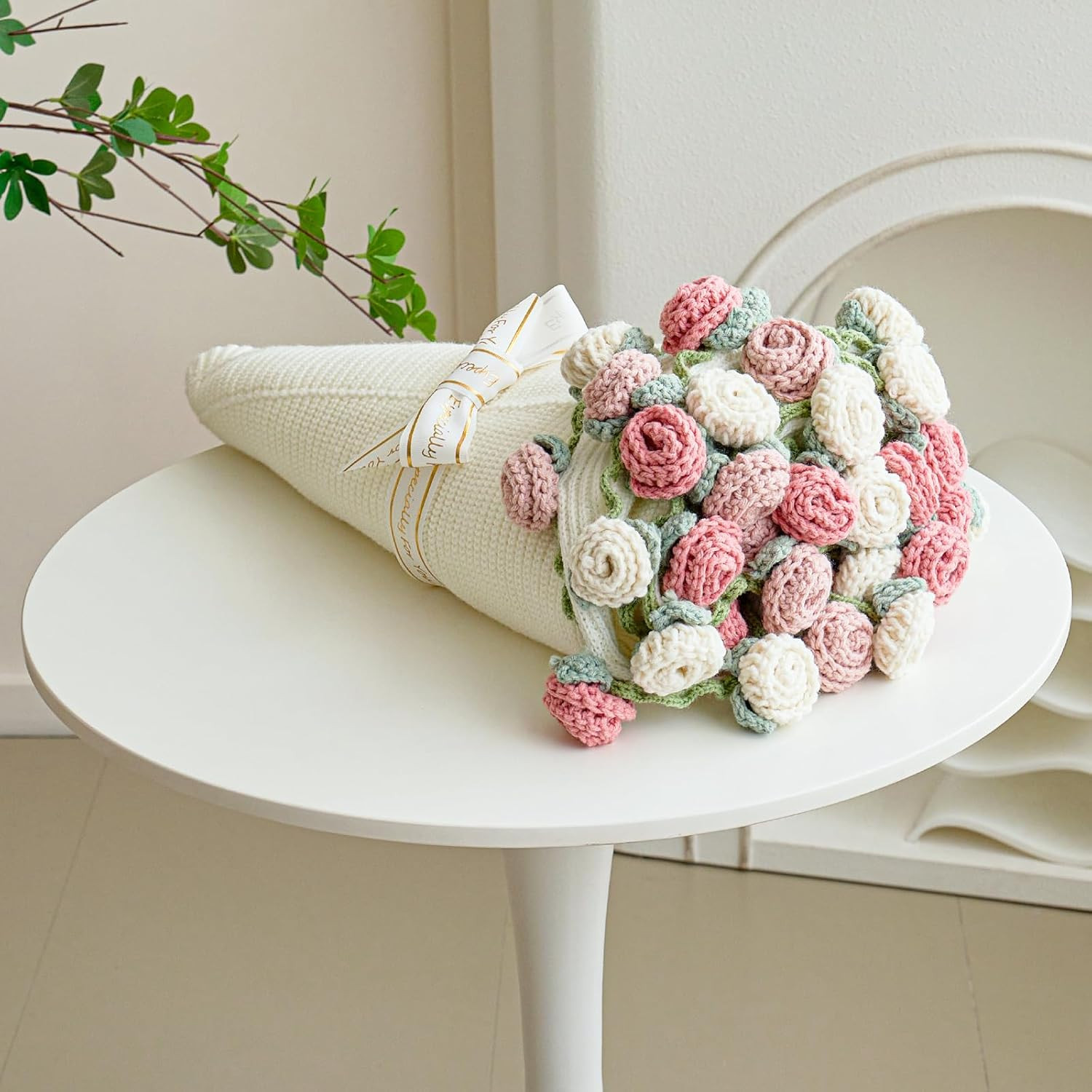 Crochet Flower Bouquet Throw Blanket, Handmade Knitted Blanket with Rose Flowers