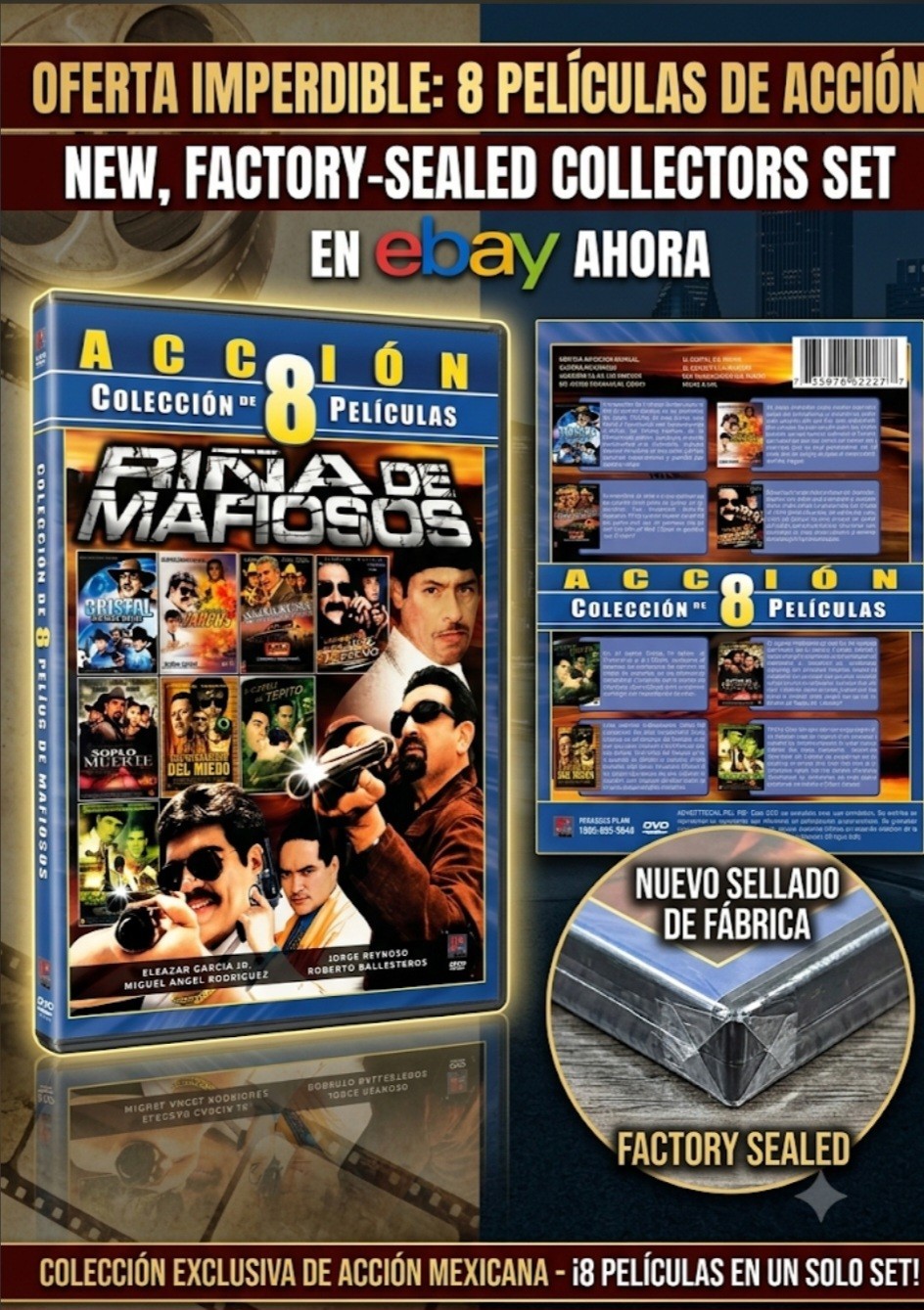 8 Películas de Acción Mexicana DVD Set - Riña de Mafiosos - NEW FACTORY SEALED 8 Películas de Acción Mexicana DVD Set - Riña de Mafiosos - NEW FACTORY SEALED