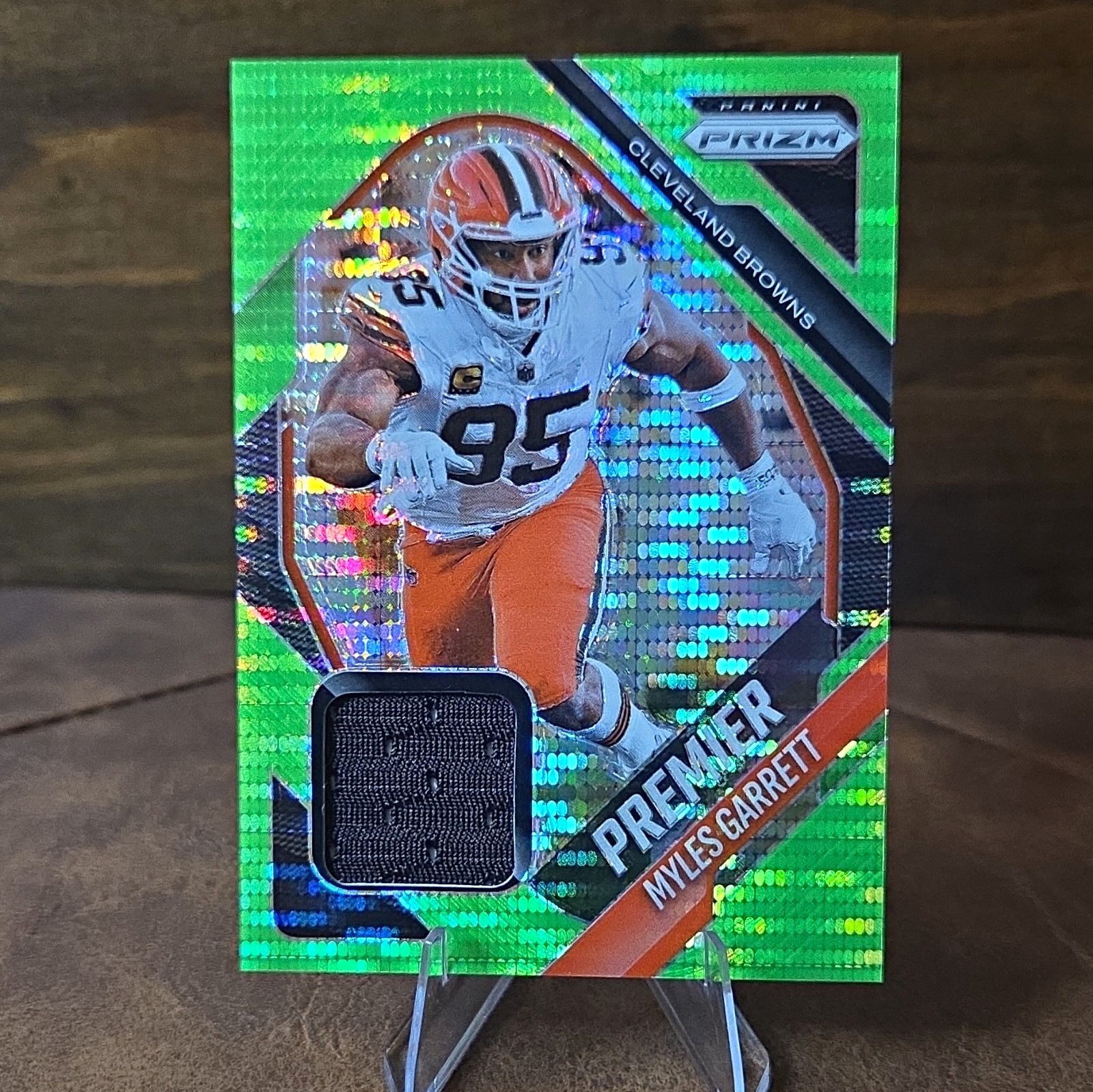 Panini Prizm 2025 Myles Garrett Premier Jerseys Neon Green Pulsar #PJY-MGT