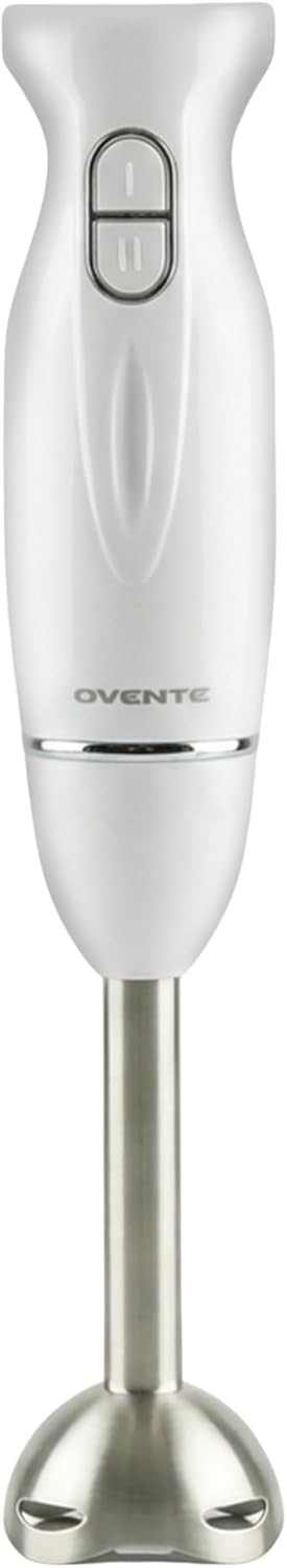 OVENTE 300W 2 Speed Immersion Hand Blender Stainless Steel Blade White OVENTE 300W 2 Speed Immersion Hand Blender Stainless Steel Blade White