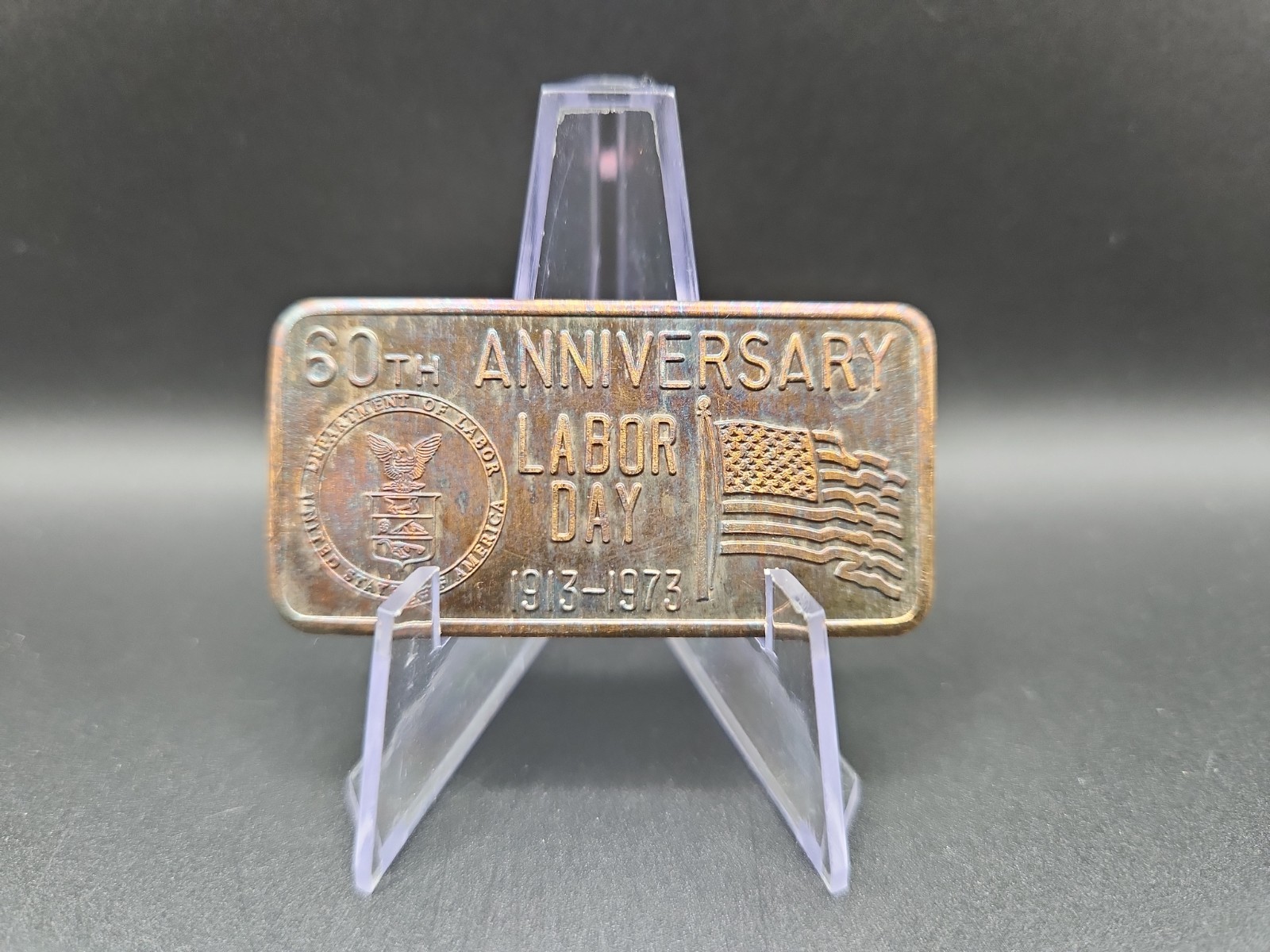 Vtg 1973 Great Lakes Mint 60th Anniversary Of Labor Day 1oz .999 Silver Art Bar