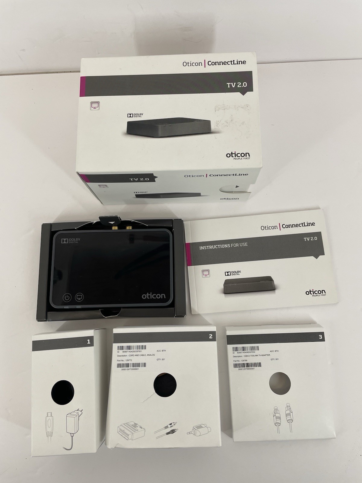 Oticon TVA2 TV Adapter 2.0 with All Original  Accessories