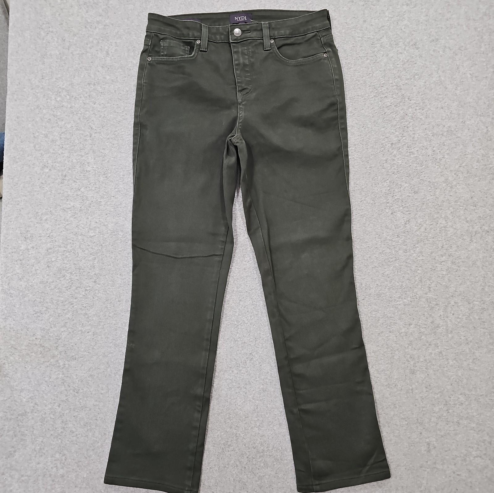 NYDJ Jeans Sheri Slim Straight Ankle Size 8 High-Rise Green Denim Lift Tuck
