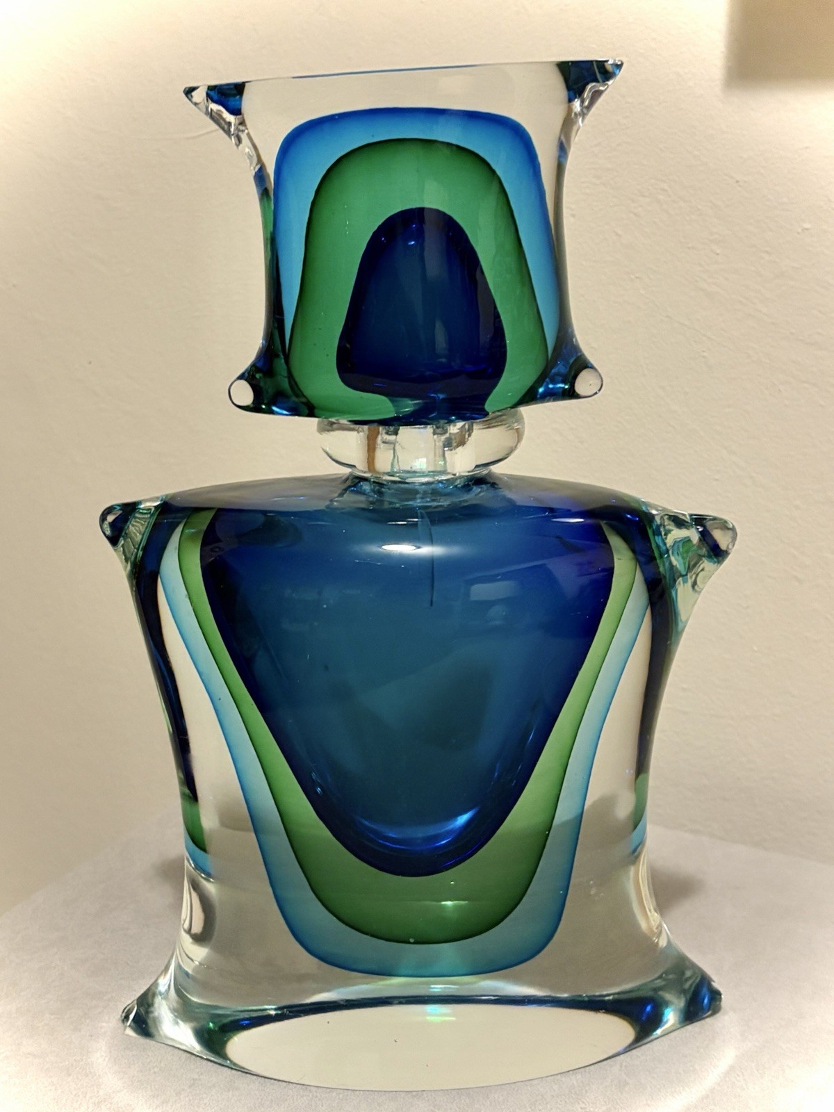 Sommerso Murano Art Glass Bottle W/ Stopper by Oball Unsigned 11 Inches Stunning Sommerso Murano Art Glass Bottle W/ Stopper by Oball Unsigned 11 Inches Stunning