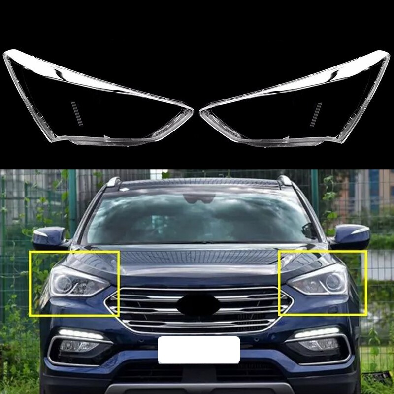 Both Side Headlamp Headlight Lens Cover +Sealant For Santa Fe 2013-2018