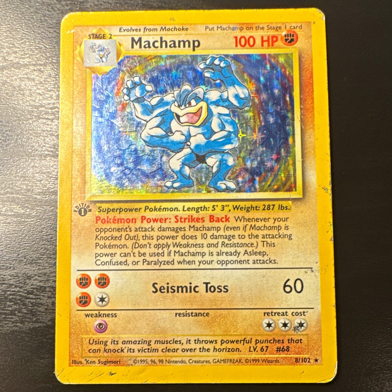 Machamp - 8/102 1st Ed Holo Rare - Deck Exclusive - EN 1999 Vintage holo Pokemon Machamp - 8/102 1st Ed Holo Rare - Deck Exclusive - EN 1999 Vintage holo Pokemon