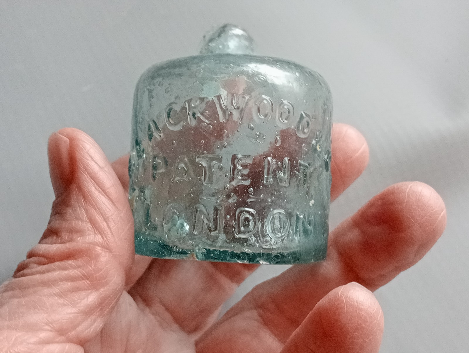 Antique Blackwood & Co Patent Igloo Ink Bottle Aqua Glass c.1870-1890