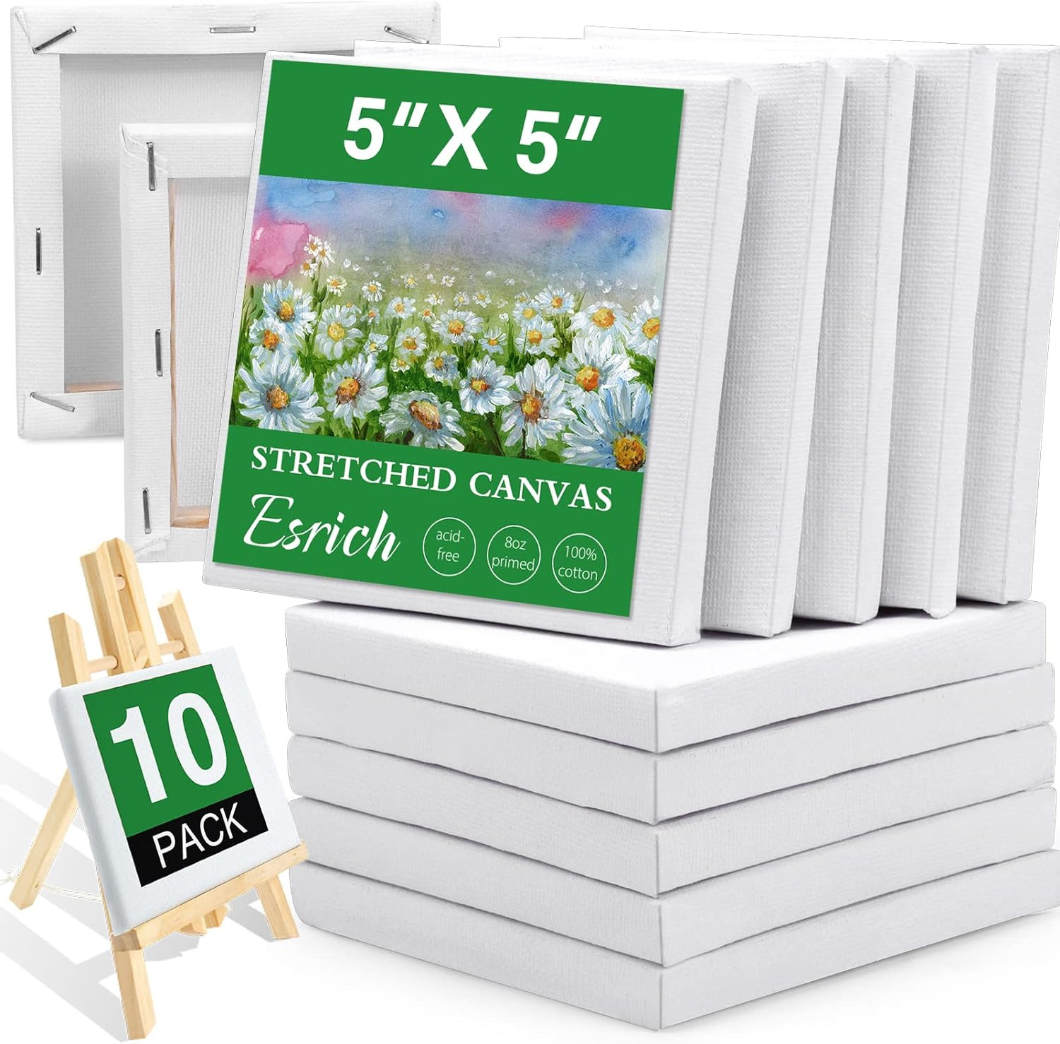 10 Pack 5x5 Mini Stretched Canvas Primed Cotton Small Art Painting Pot