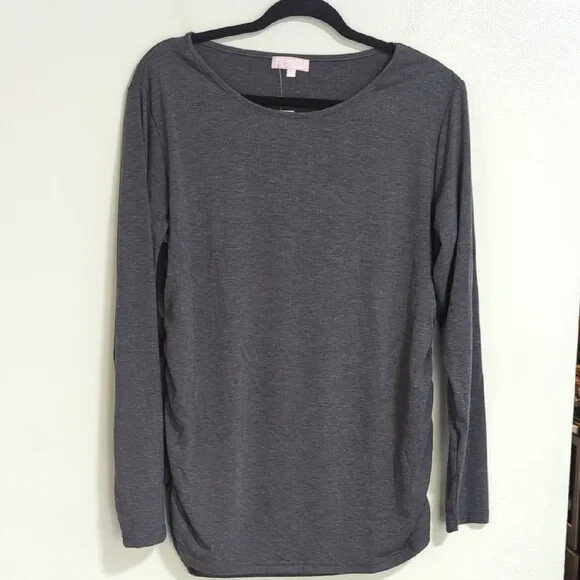 NWT BHOME Dark Gray Long Sleeve Round Neck Ruched Side Top Size XL NWT BHOME Dark Gray Long Sleeve Round Neck Ruched Side Top Size XL