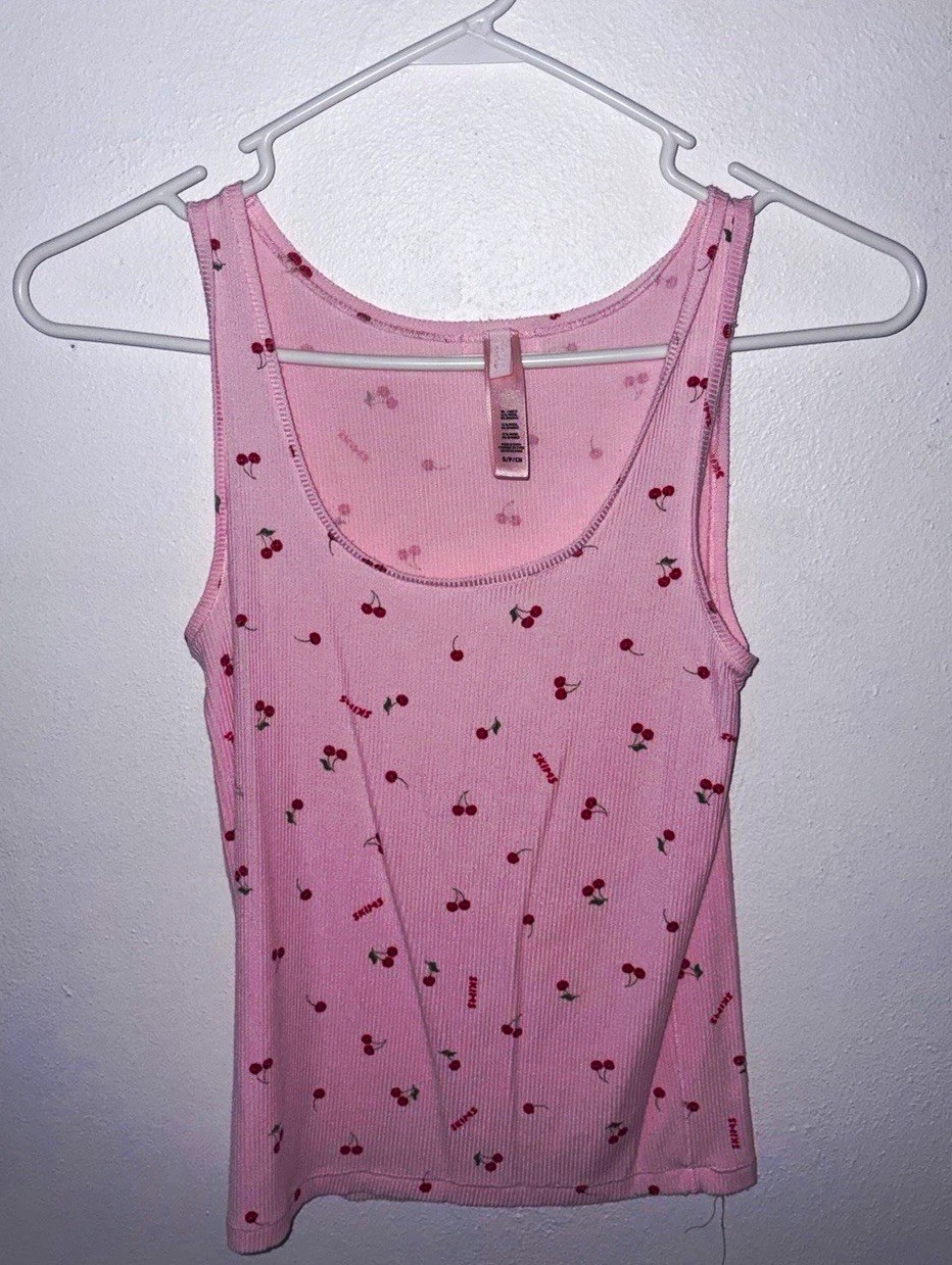 Skims Pink Cherry Cotton Ribbed Tank Women\'s Size S
