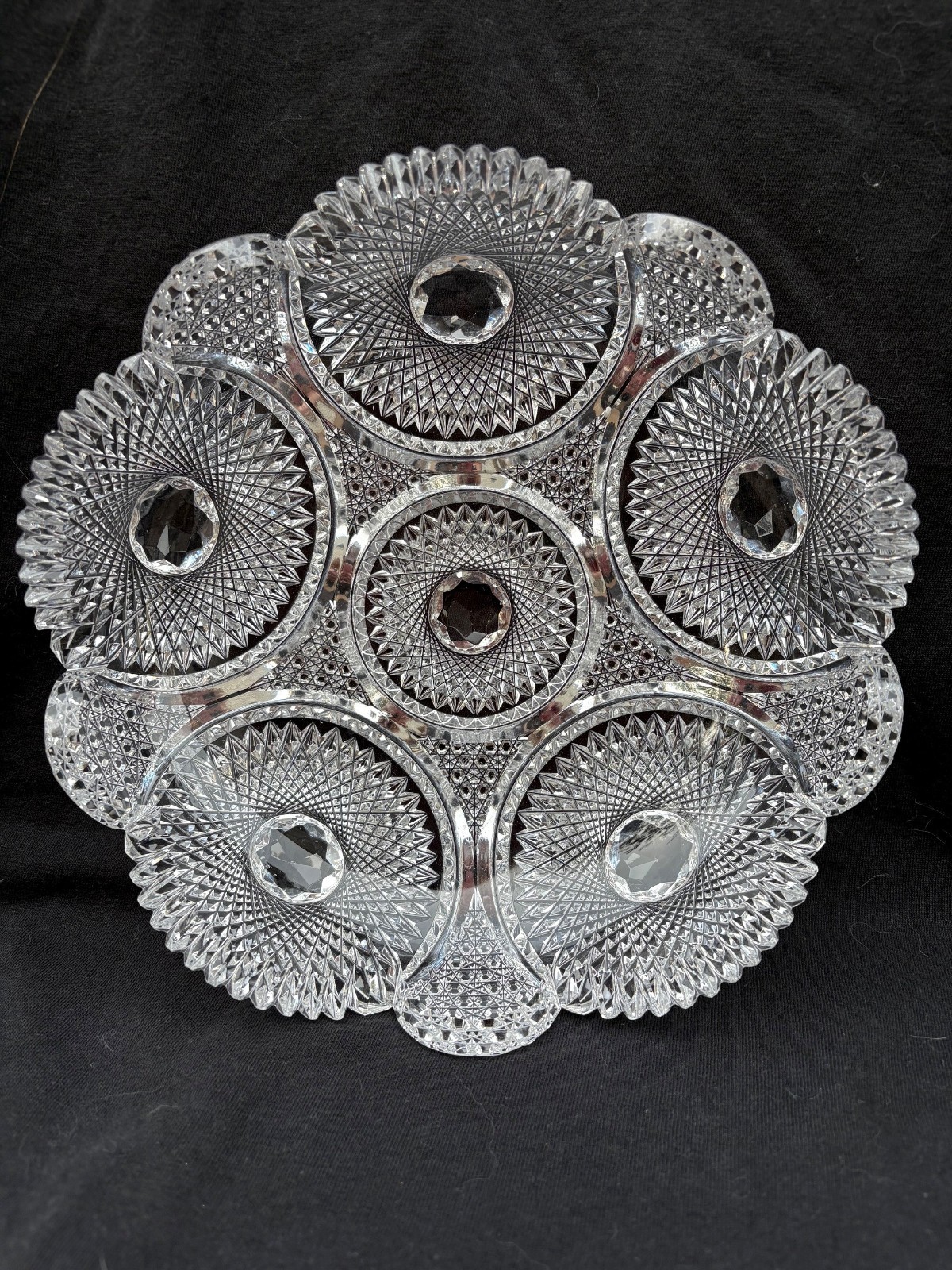 Rare Meriden Rose Diamond ABP American Brilliant Cut Glass 9” low bowl