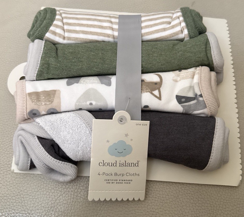 Cloud Island 4 Pack Infant Burp Clothes OEKO-TEX NEW