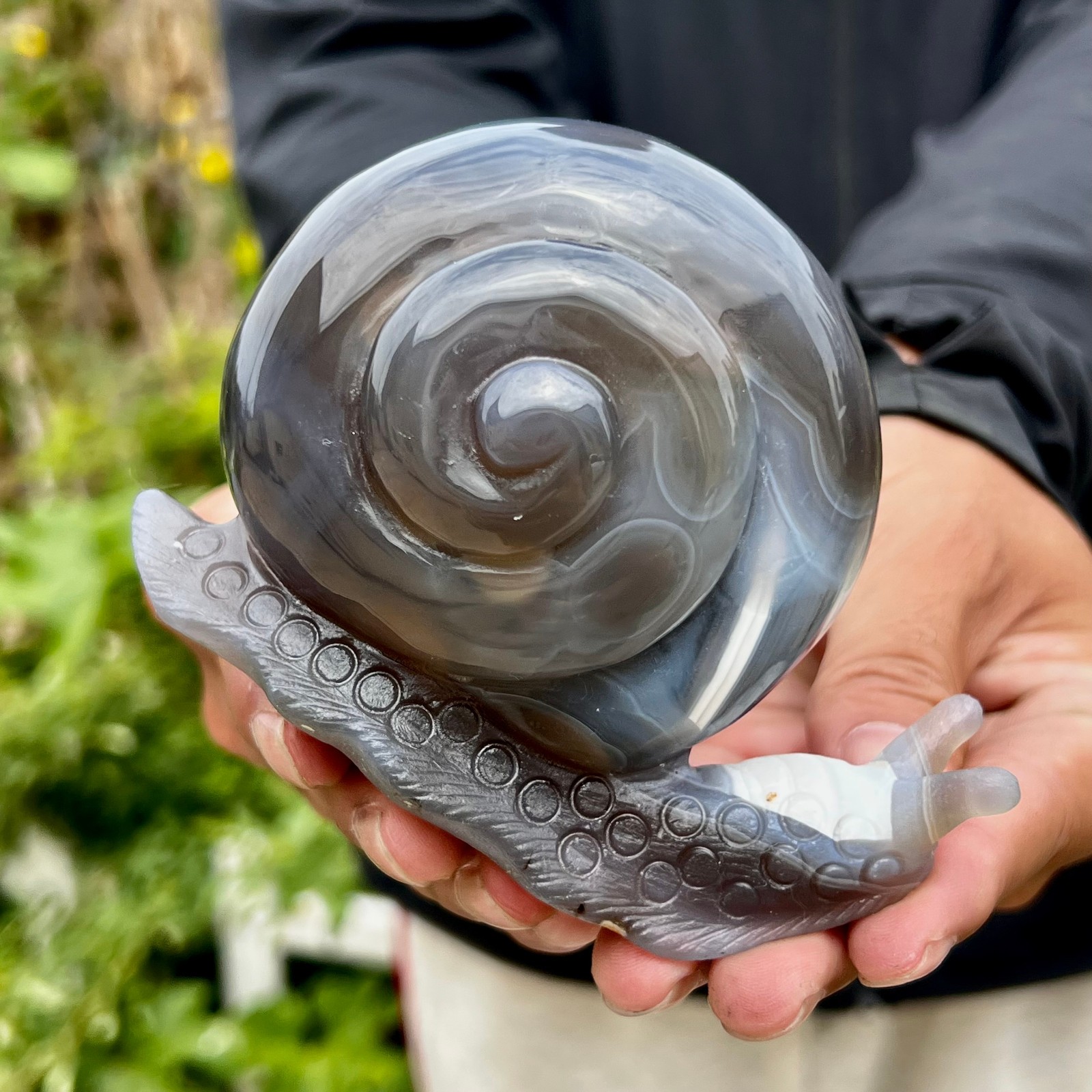 320G  Natural Agate Hand Carved Snail Crystal Healing Stone Decor With Stand