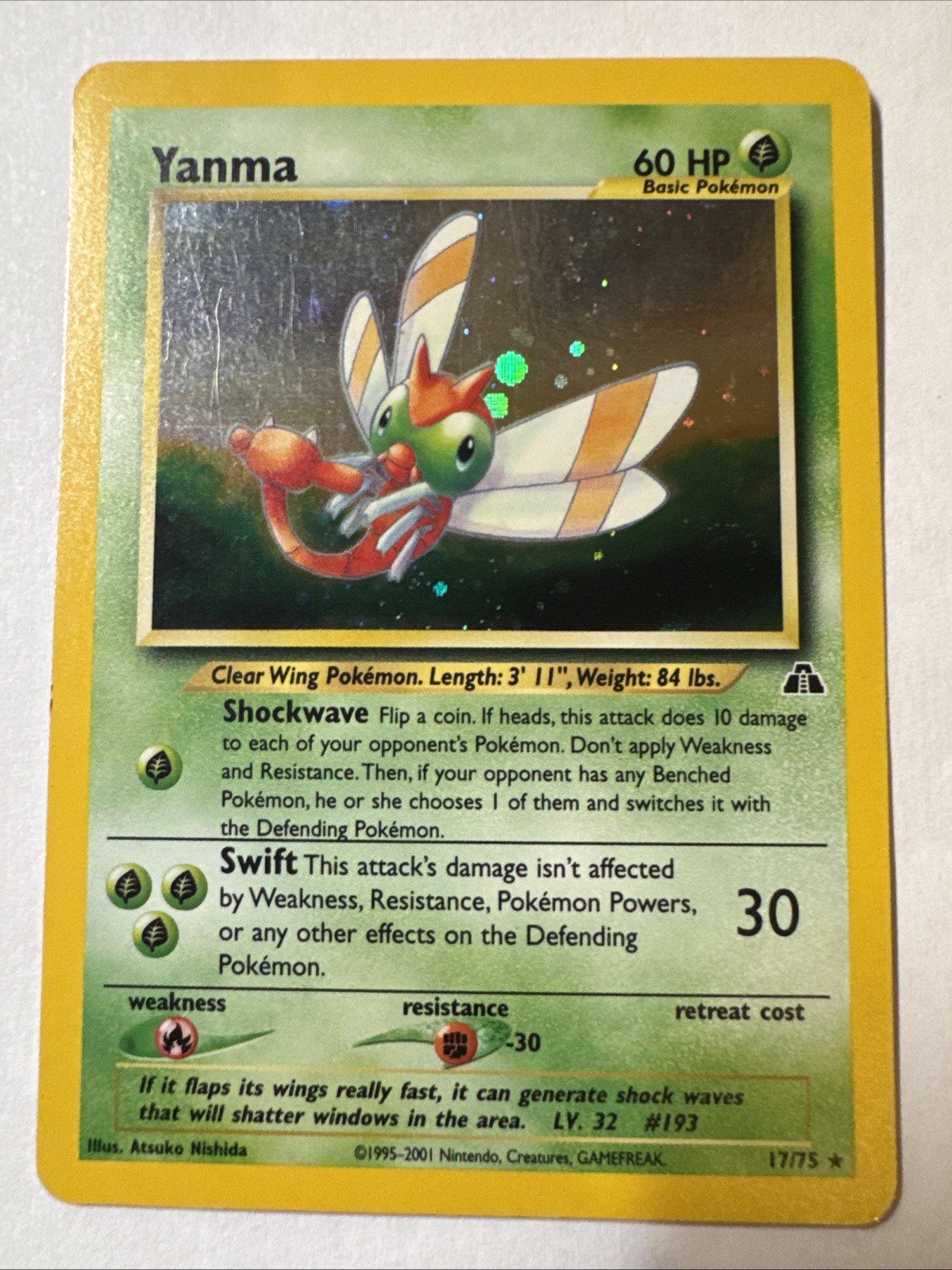 Pokémon TCG Yanma Neo Discovery 17 Holo Card Unlimited Holo Rare