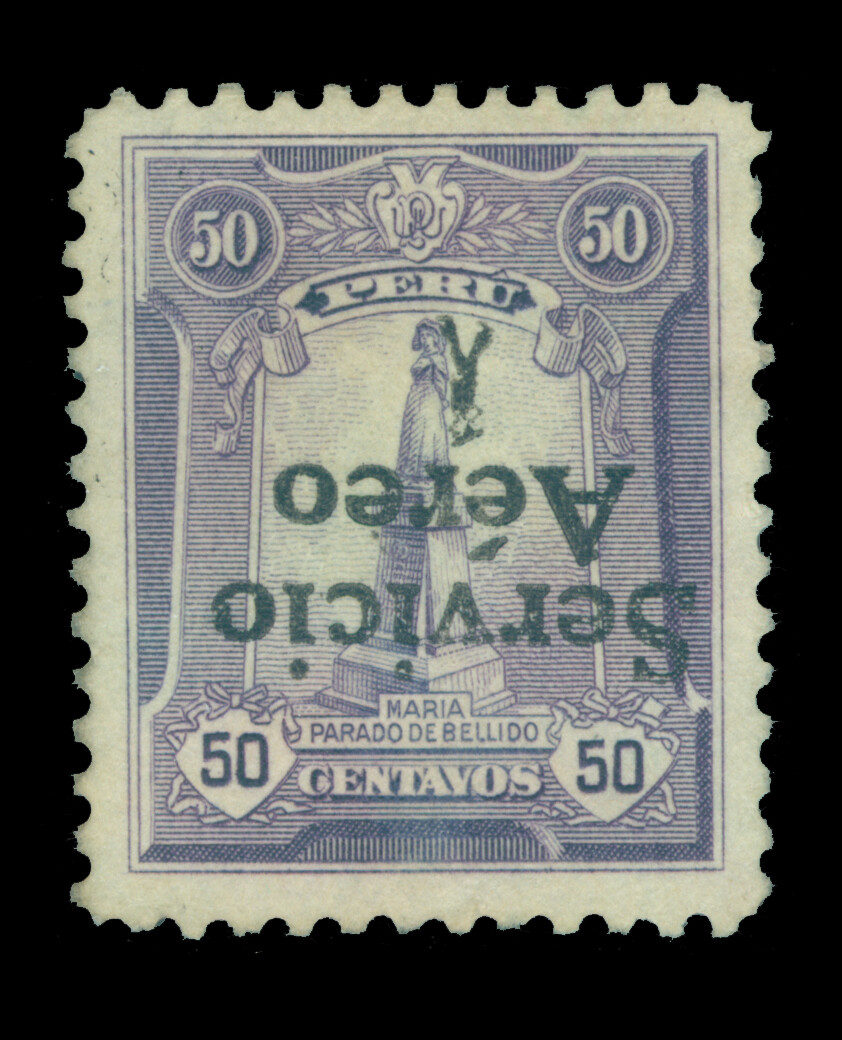 PERU 1927 AIRMAIL Overprinted  50c violet - INVERTED OVERPRINT - Sc# C1a UNUSED