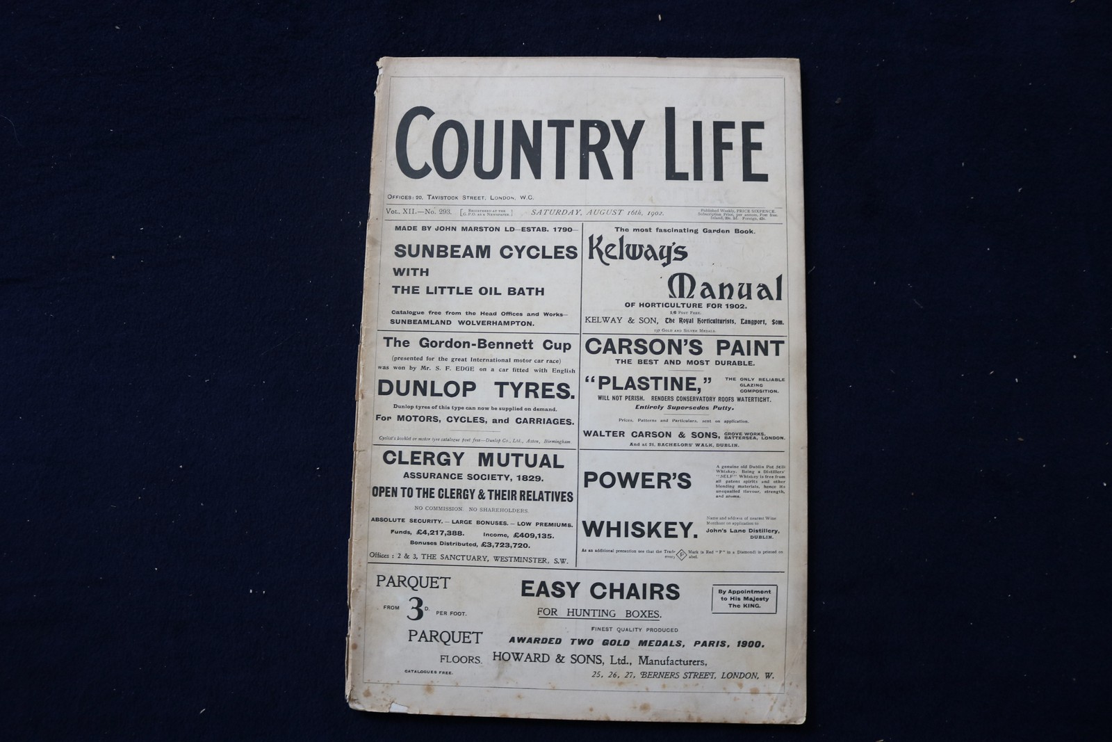 1902 AUGUST 16 COUNTRY LIFE MAGAZINE - HOME LISTINGS, ARTICLES & PHOTOS- E 34416