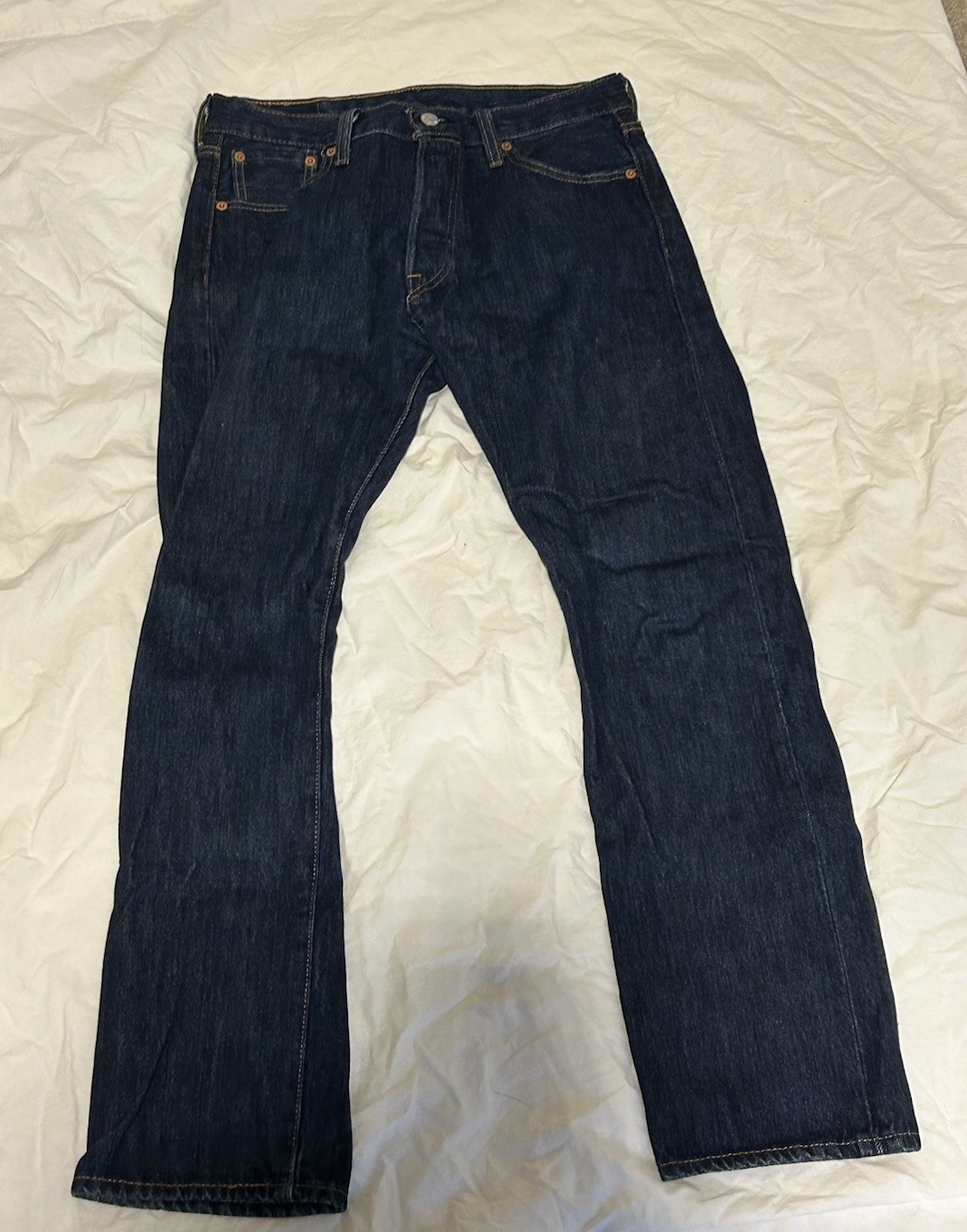 Levi’s Men’s Straight Fit Blue Dark Wash Denim Jeans Cotton 5-Pocket Button