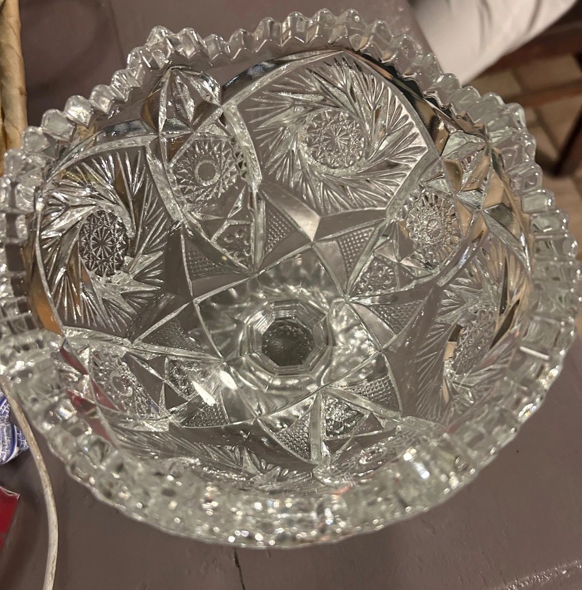 Early American Brilliant Pressed Glass Pinwheel and Star Pedestal Candy Dish