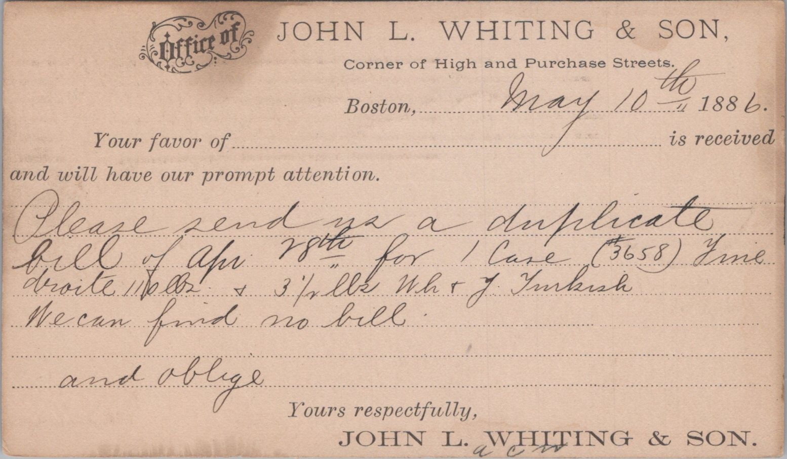 1886 John L Whiting & Son Boston MA Fine Droite White Yellow Turkish Bristles Ad 1886 John L Whiting & Son Boston MA Fine Droite White Yellow Turkish Bristles Ad