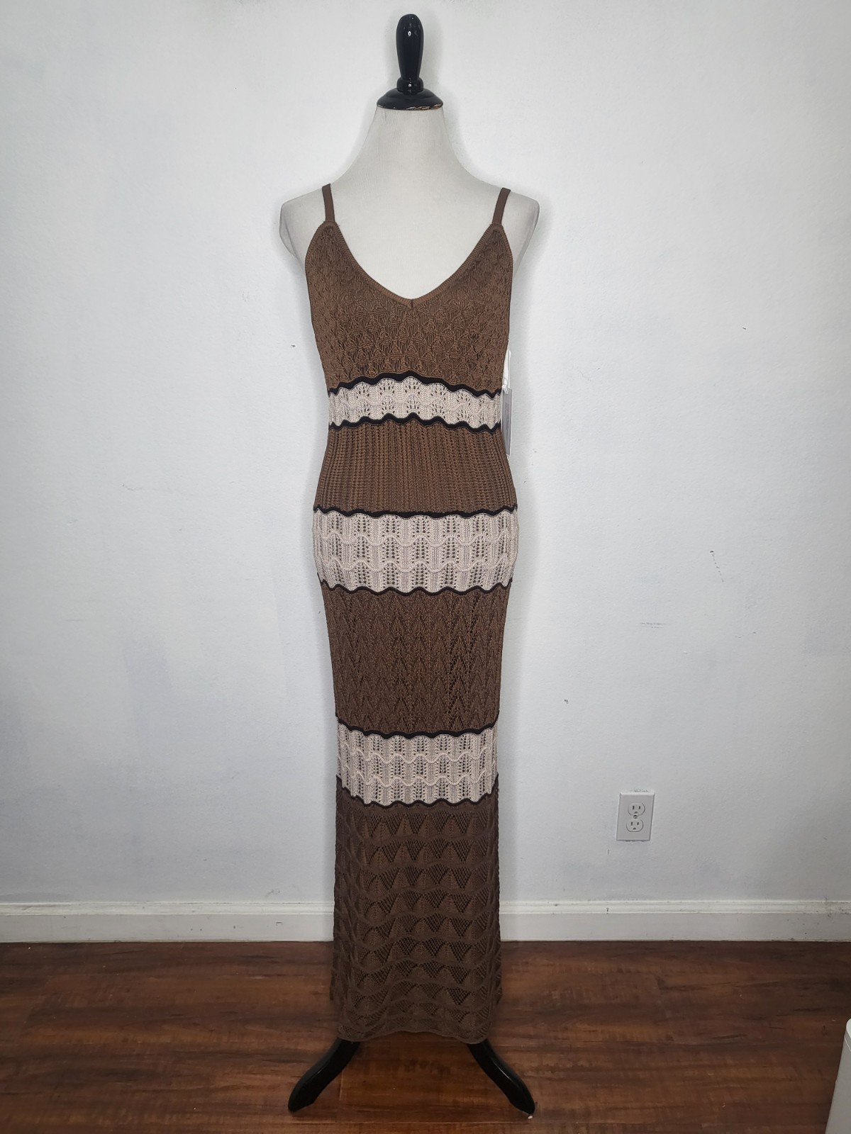 TORN By RONNY KOBO Addison Knit Maxi Dress Women Large Spaghetti Strap Cocoa NWT