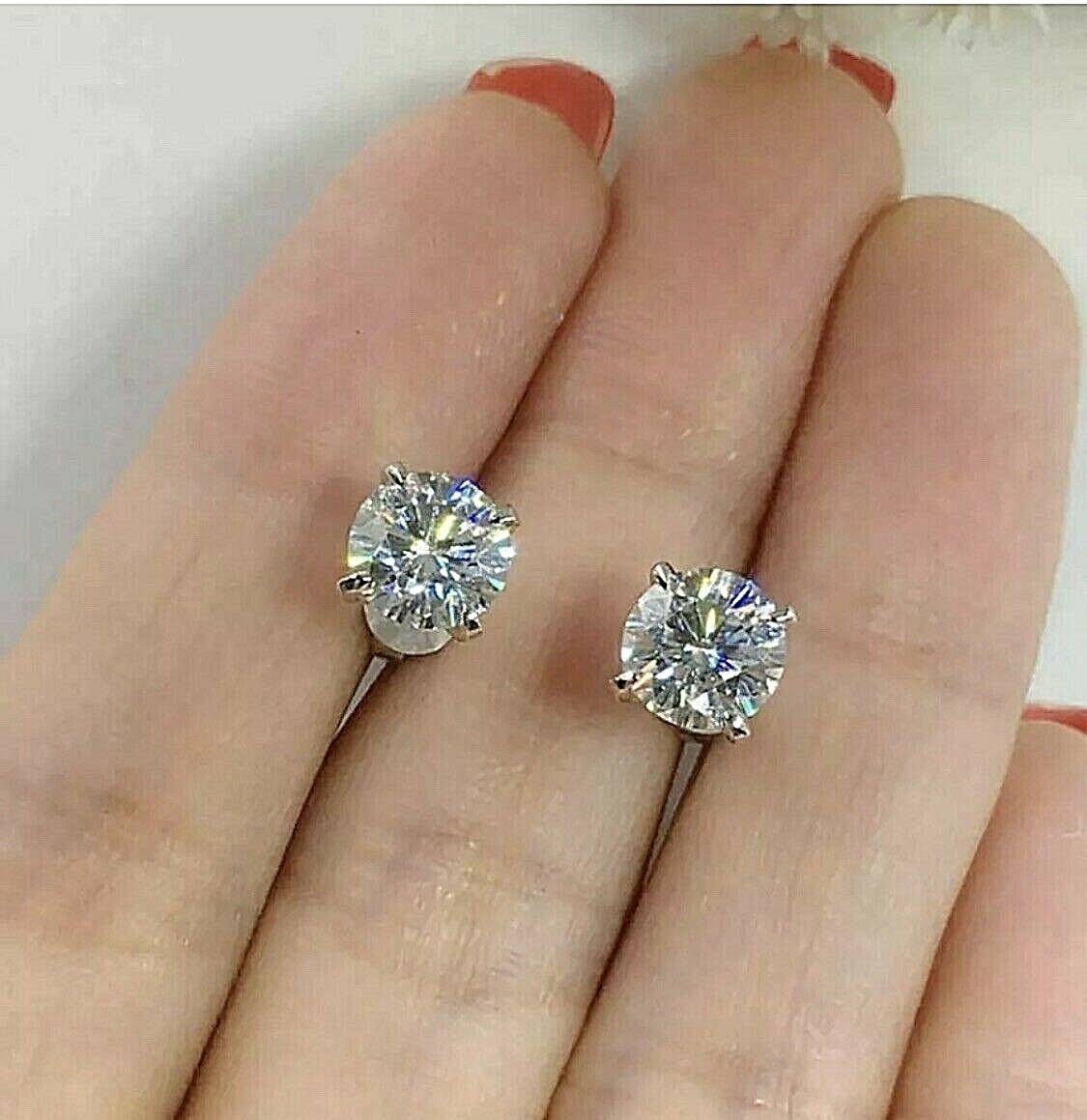 5.00 Ct Brilliant Round Cut Lab Created VVS1/D Stud Earrings 14K White Gold 8mm