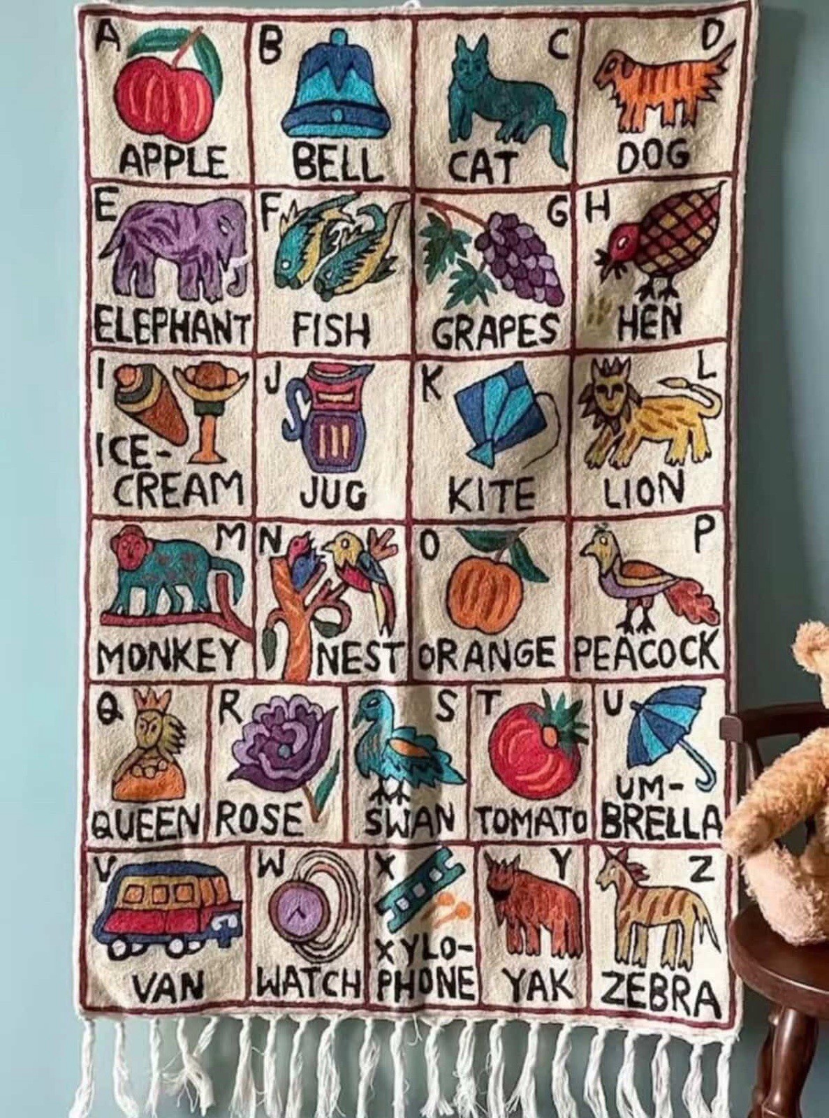 (New) Multicolor Handmade Wool Alphabet Wall Hanging Tapestry for Kids