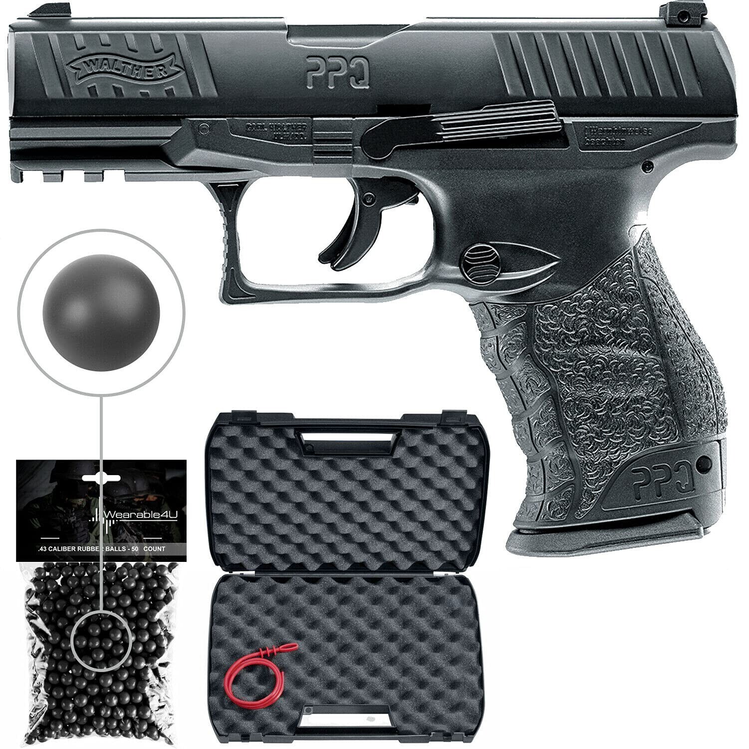 Umarex T4E Walther PPQ M2 .43 Cal Paintball Pistol with Pack of 50 Rubber Balls