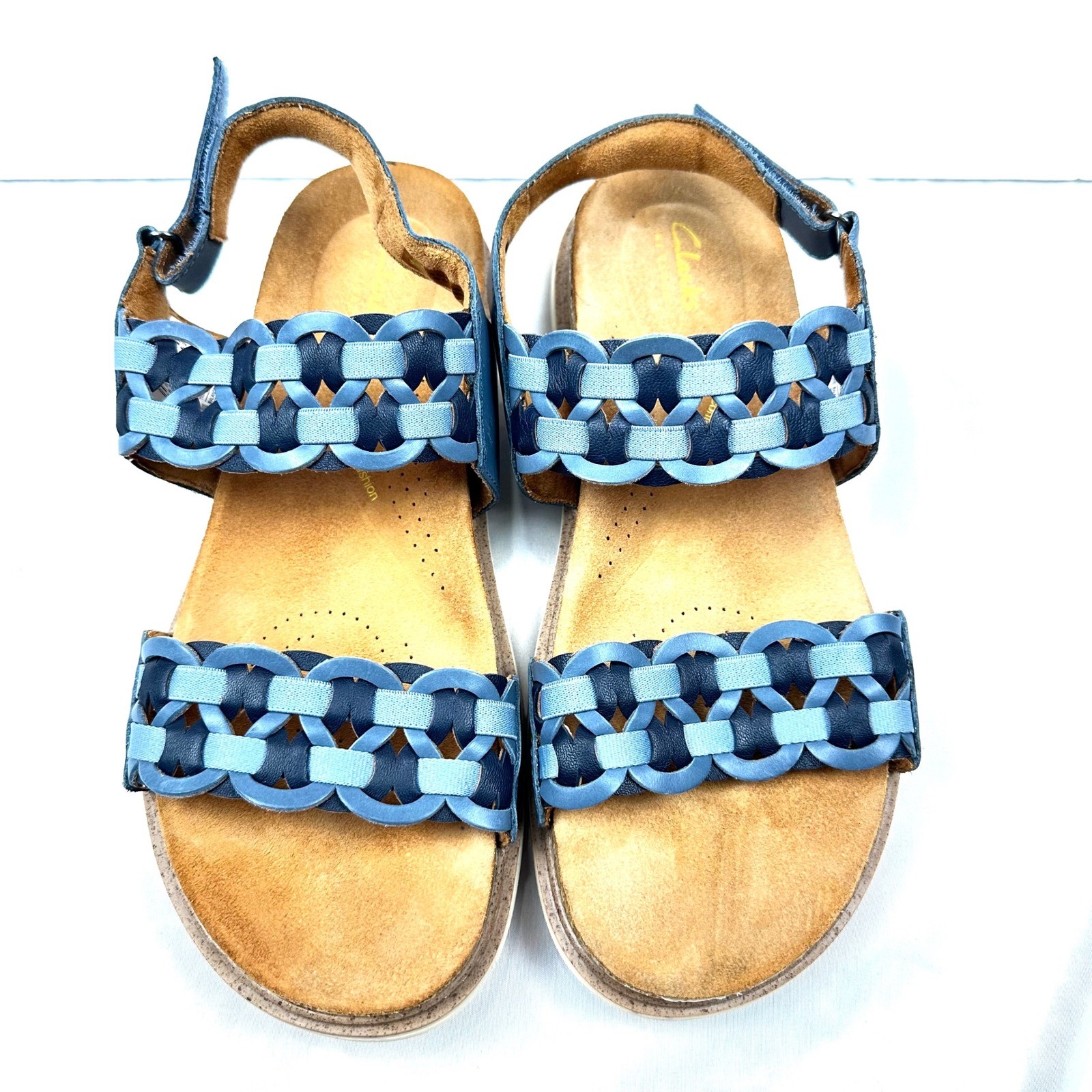 Clarks Arwell Glide Woven Leather Slingback Sandals Womens 10 Blue Combi Boho