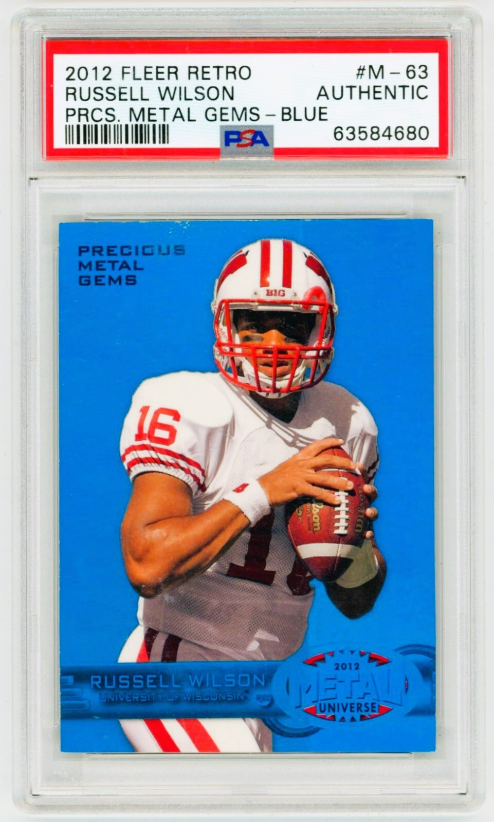 2012 Fleer Retro Russell Wilson Precious Metal Gems PMG Blue Rookie RC /50 PSA