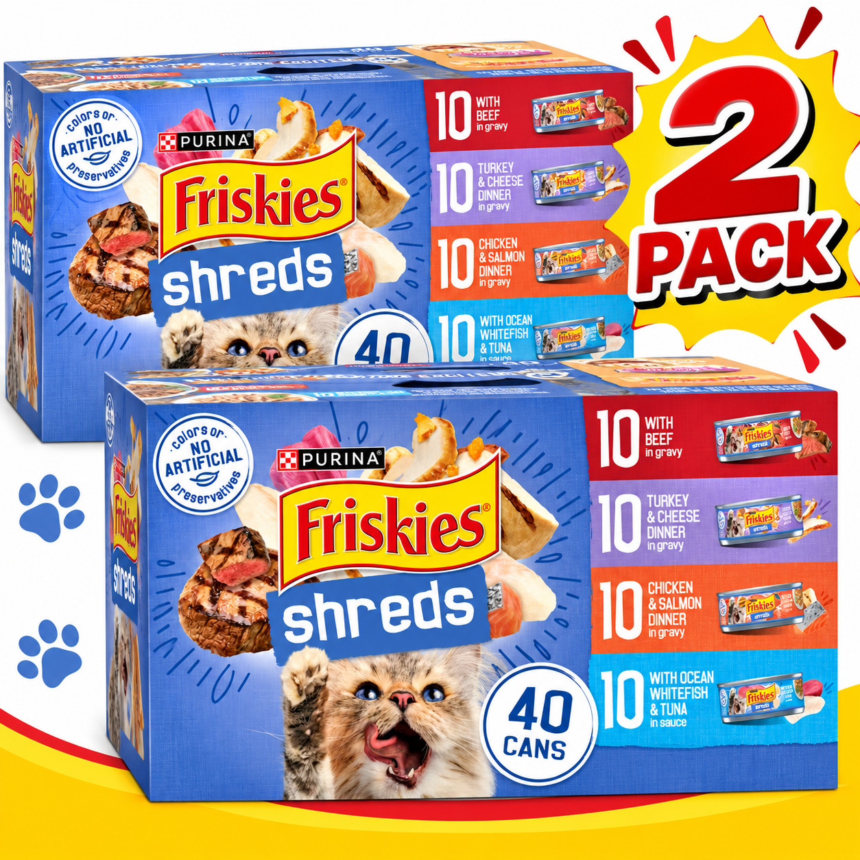 2 PACK - Purina Friskies Shreds Gravy Variety Pack, Wet Cat Food, 5.5 oz Cans 40