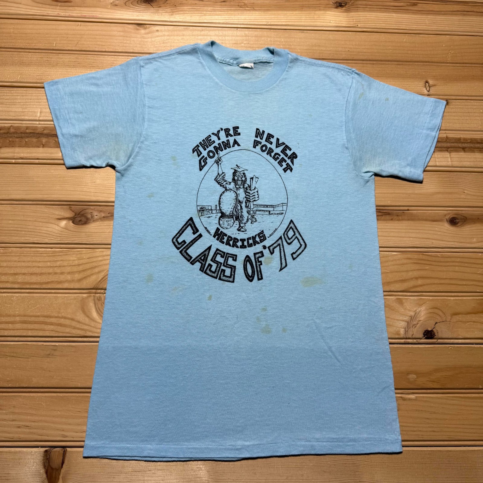 Vintage 1979 Herricks High School Graduation Cartoon Funny T-Shirt Youth - Small