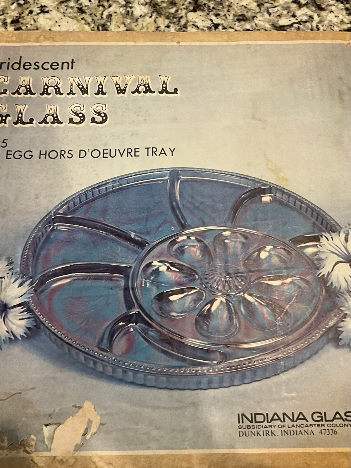 Vintage Blue Indiana Glass Iridescent Tray Hors D\'Oeuvre Egg Tray Plate