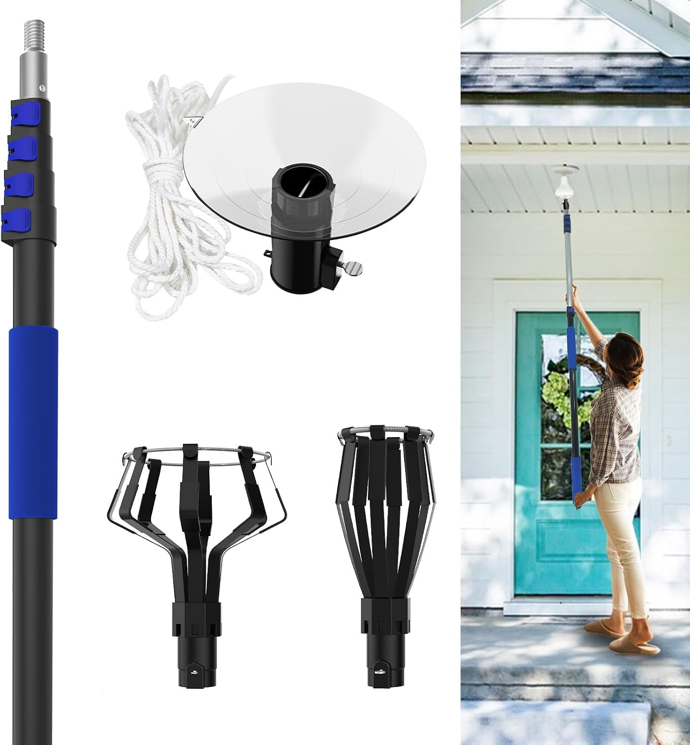 26FT Reach Light Bulb Changer for High Ceilings with Telescopic Extension Pole,