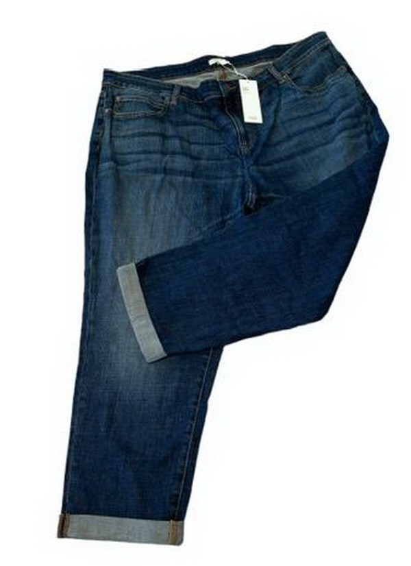 Eileen Fisher Aged Indigo Blue Organic Cotton Boyfriend Jeans Sz 24W $198