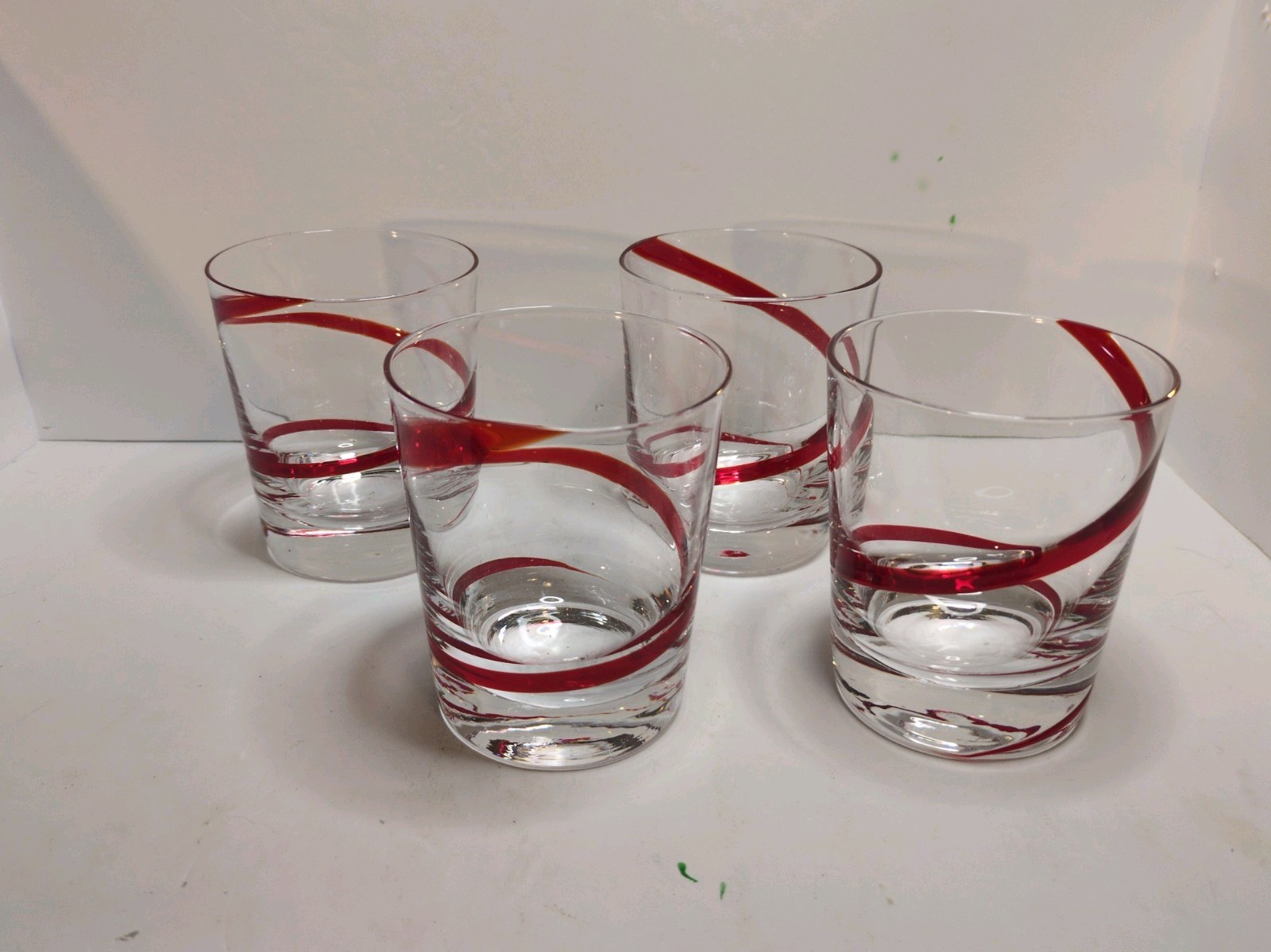 Pier 1 Swirline Red Double Old Fashioned Glasses Set Of 4
