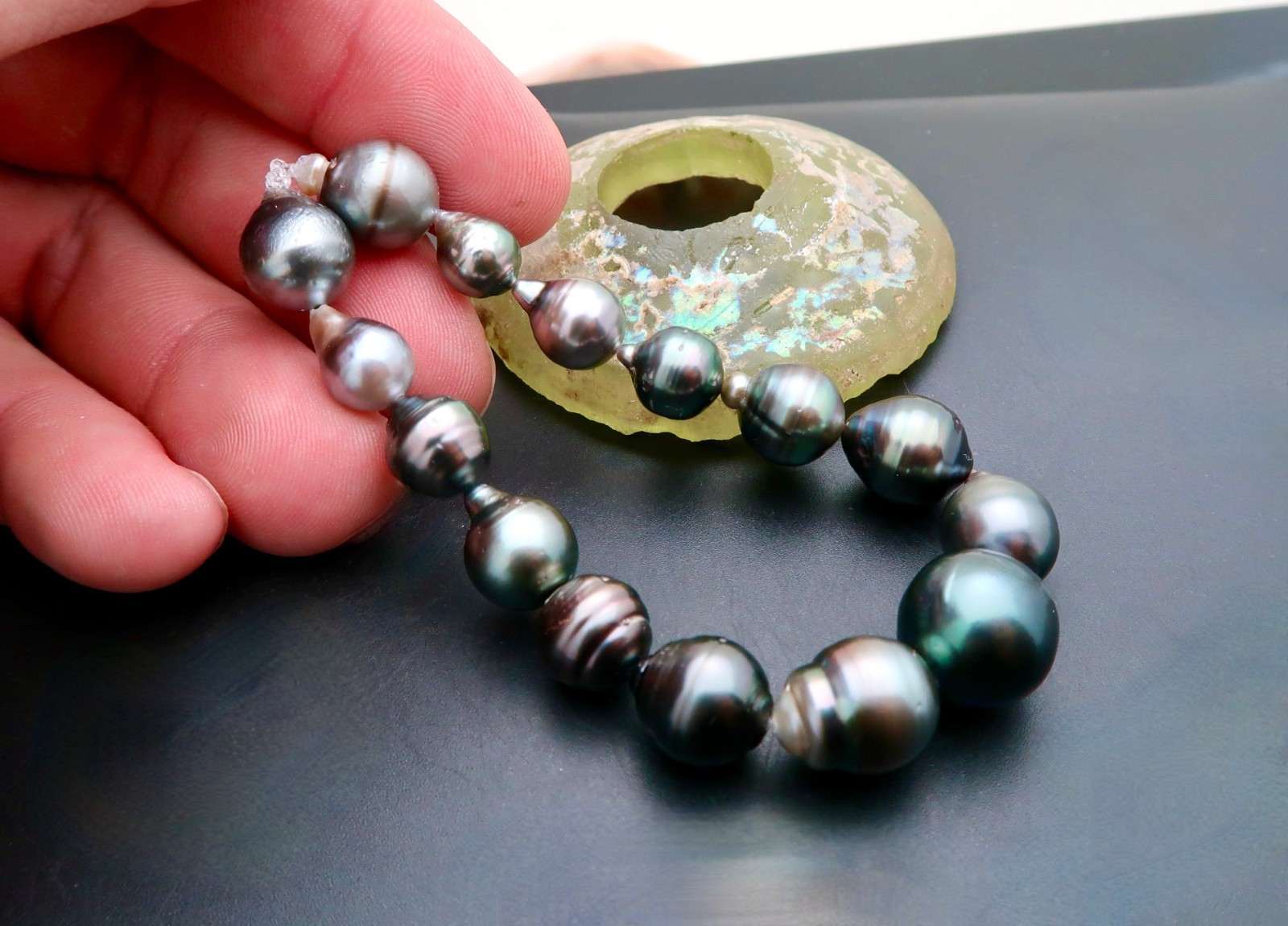 TAHITIAN PEARL BRACELET – BLACK PEACOCK BAROQUE GEMSTONE STRETCH BRACELET