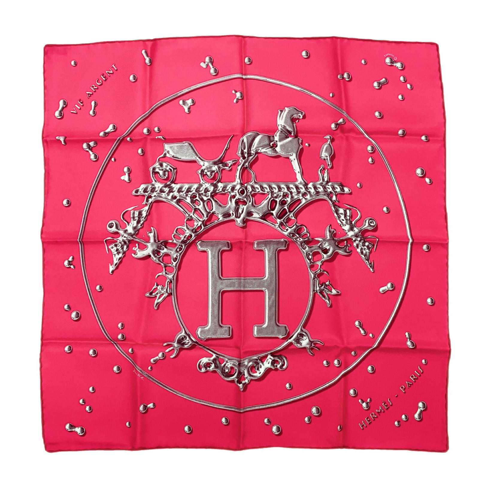 Hermes Carre 45 Vif Argent Silver Drop Silk 100% Scarf